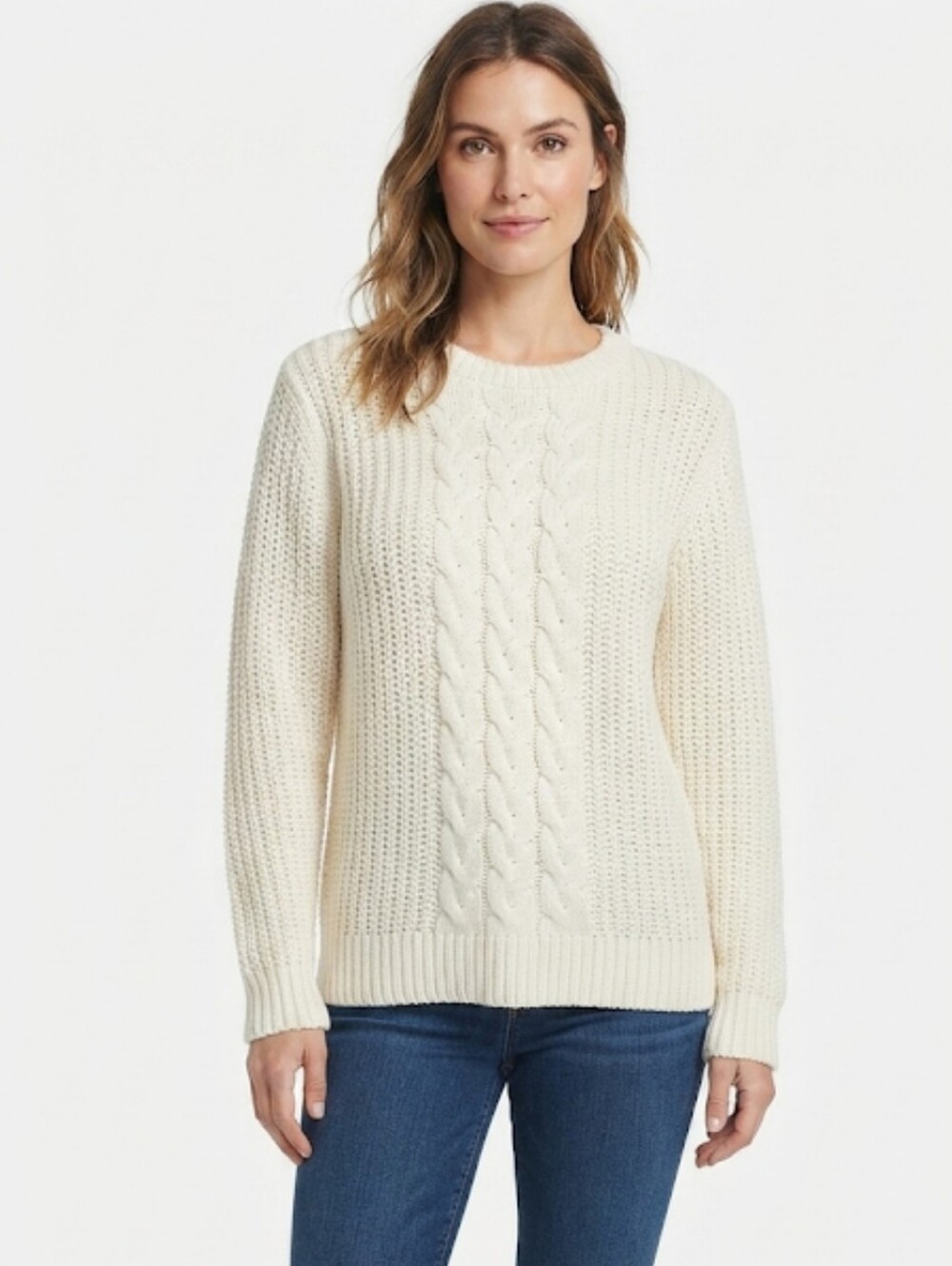 Nautica Cream Chunky Cable Knit Pullover Crewneck  Sweater Size Medium